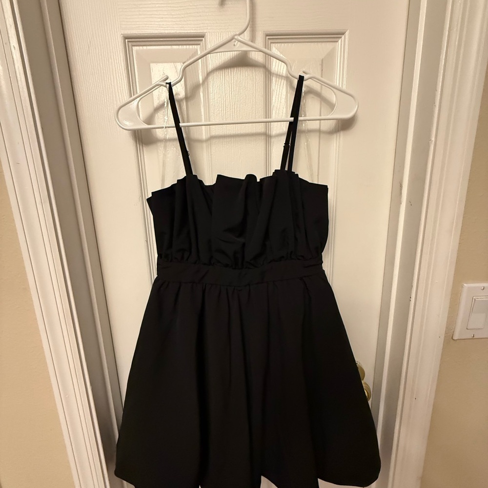 Black Ruched Spaghetti Strap Cocktail Dress